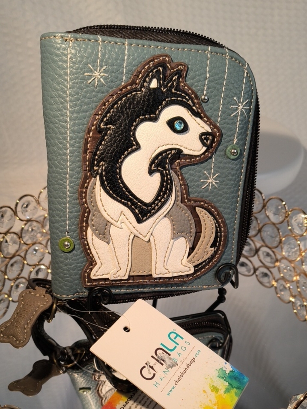 Chala Husky Wristlet  Wallet - Blue Husky Design